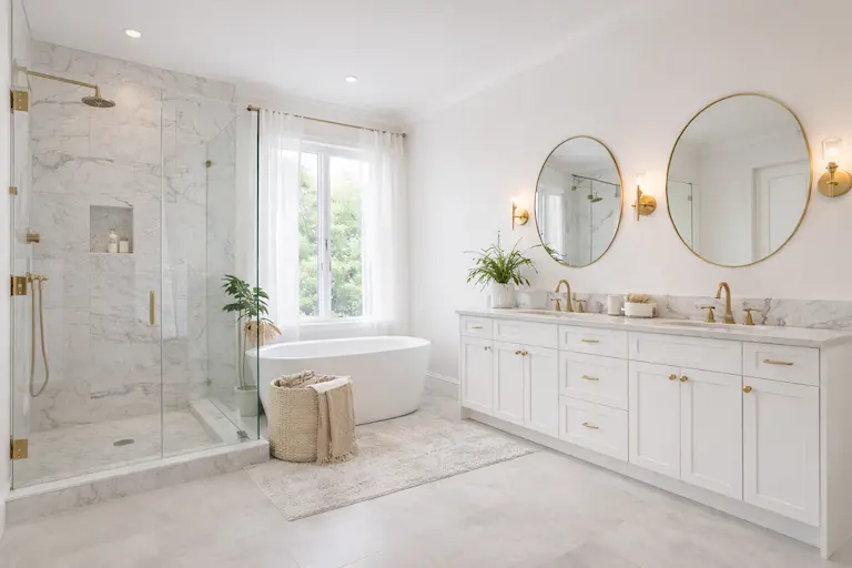 Modern bathroom with brass accents